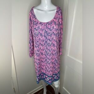 LILLY PULITZER Pink and Blue Geometric Pattern Dress